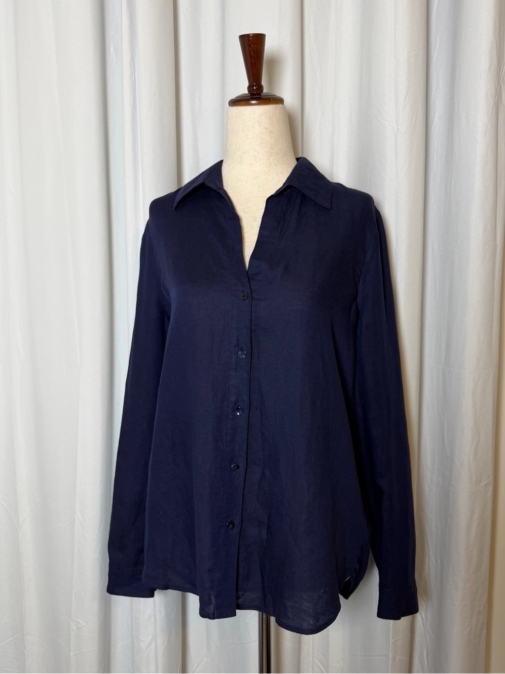 L’AGENCE Nina Oversized Linen Blend Blouse XS Navy